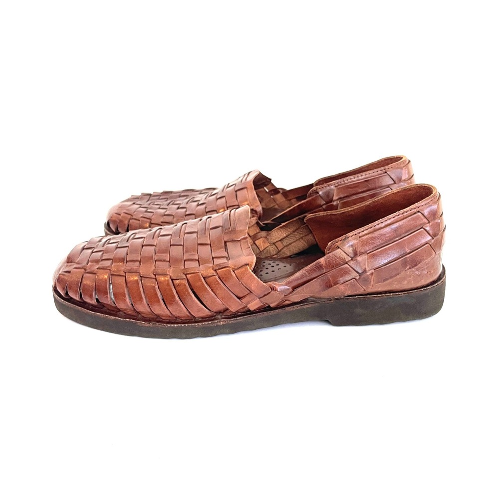 Sunsteps Mens 10.5 Brown Woven Leather Huarache Fisherman Sandals Slip On Shoes